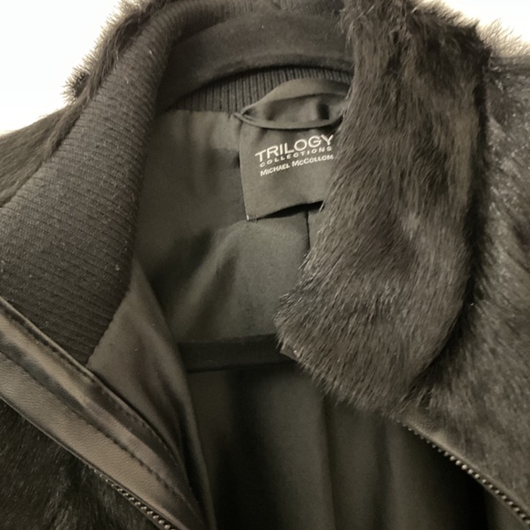 Leather/fur jacket black by Trilogy Collection size M - Picture 2 of 7